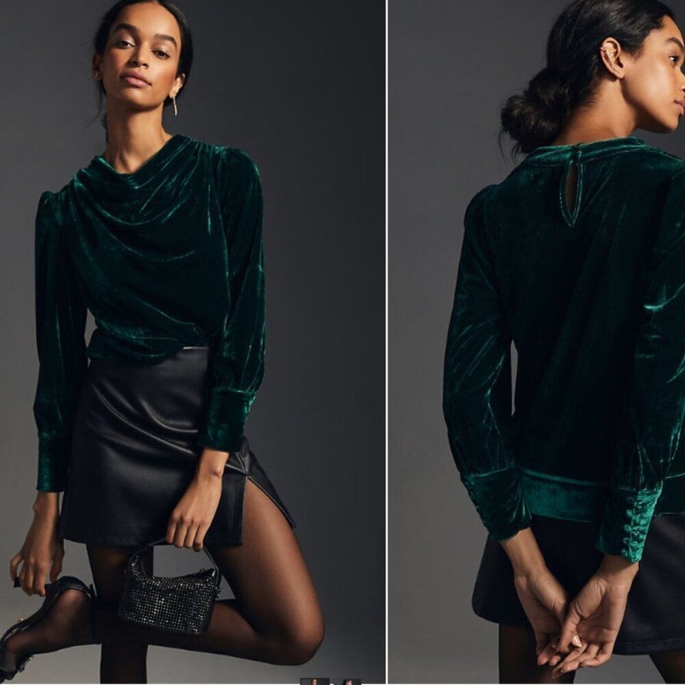 Like New! Anthropologie BTFL-life Velvet Pullover Green Long Sleeve in Size XS